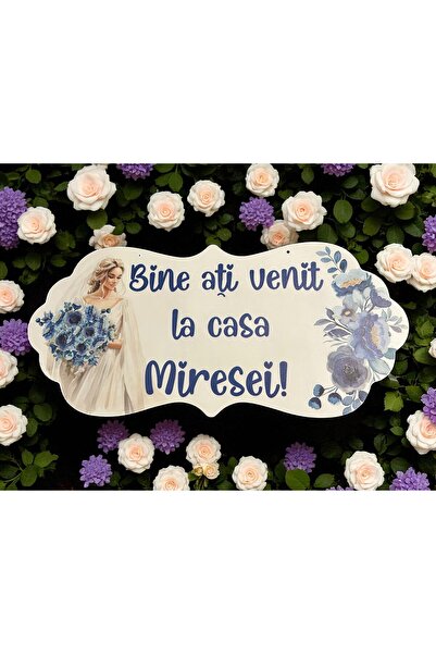OEM Placuta Bine ati venit la casa Miresei, albastru, 67x31cm, MDF