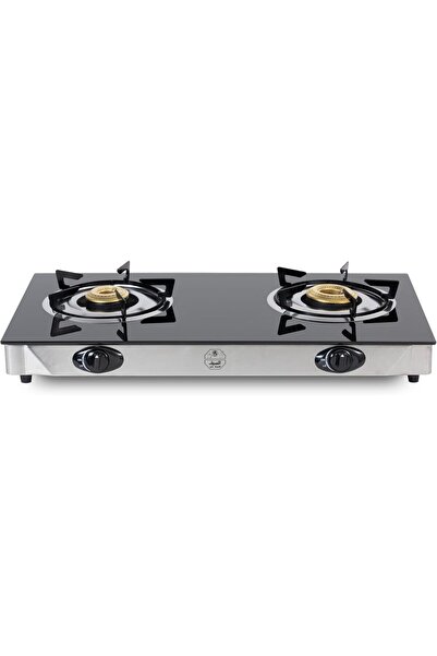ALSAIF Gas Stove with Tempered Glass, 2 Burner, and Self-Ignition – Black E04320