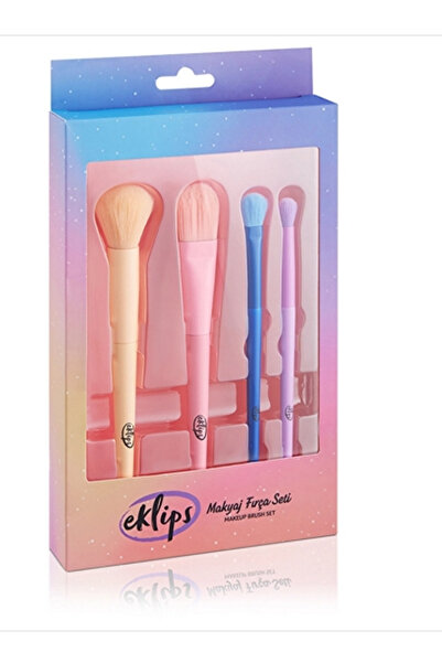 eklips مجموعة فرش مكياج ملونة (فرشاة البودرة، فرشاة الأساس، فرشاة ظلال العيون، وفرشاة المزج)