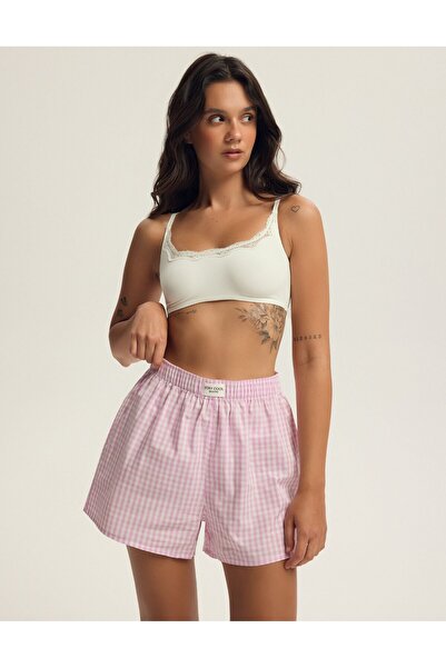 Bloovii Women's Shorts 100% Cotton Pyjama Style Vichy Check Relaxed Oversize | Locklyn