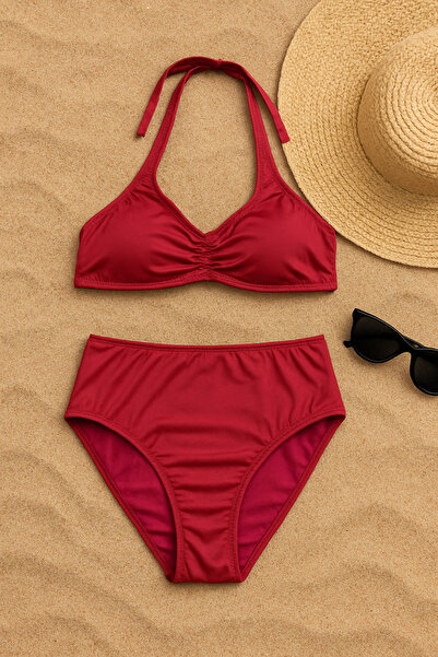 Nilmay mayo Women's High Waist Gathered Bikini Set