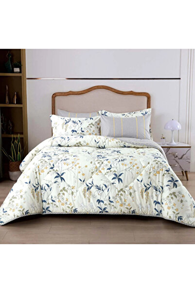 Alhabib bedding Summerland single and a half summer bedspread with floral designs, cream and gray, 4 pieces