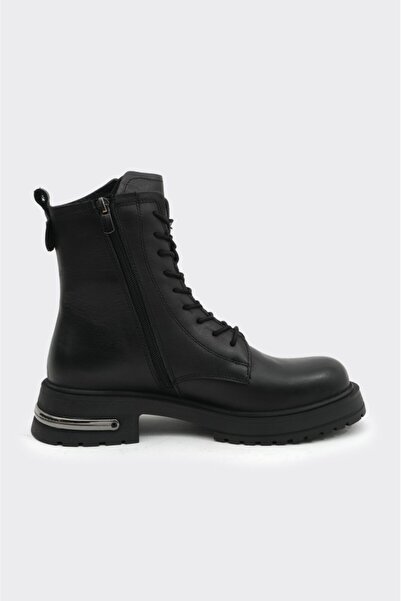 derinet Hakiki Deri Bağcıklı Fermuarlı Kadın Bot