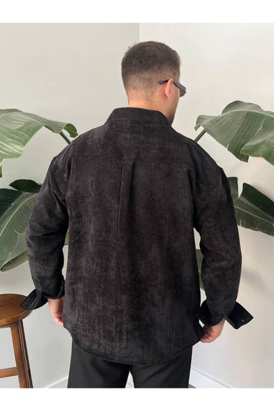 Gambocci Ανδρικό πουκάμισο μονόχρωμο κοτλέ βελούδινο oversized φαρδύ κομμένο