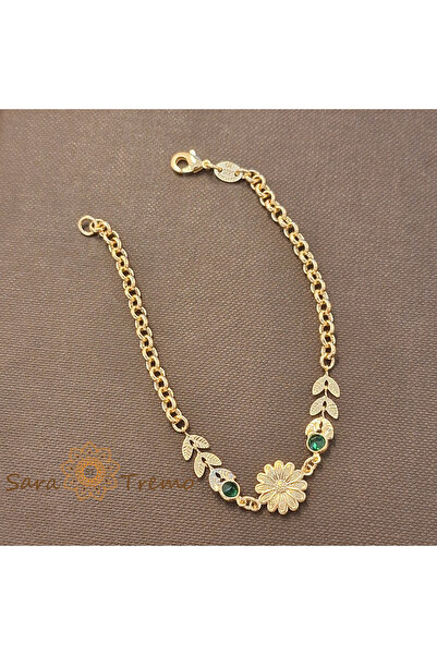 SaraTremo Flora bracelet – 18K gold plated, 18 cm, flowers and leaves, Brazil