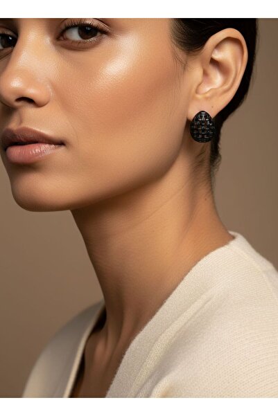 TURBİJ أقراط نسائية بتصميم حديث بيضاوي أسود