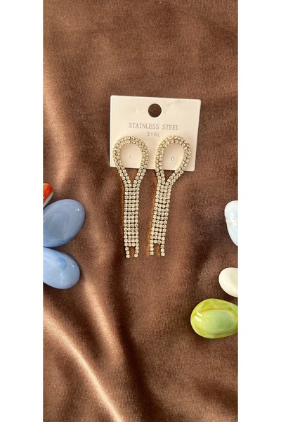 stainles steel Işıltılı Kristal Taşlı Sallantılı Küpe – 316L Paslanmaz Çelik, Şık Tasarım