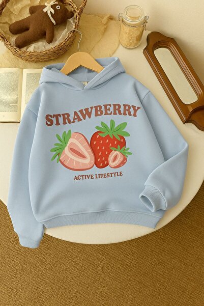 DM DOLCE MORE 3-слойна памучна детска суитшърт с качулка и принт с ягоди, подходяща за момичета и момчета