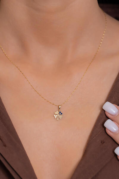 Bayar Gold 14 Ayar Altın Taşlı Mineli Yonca Kolye