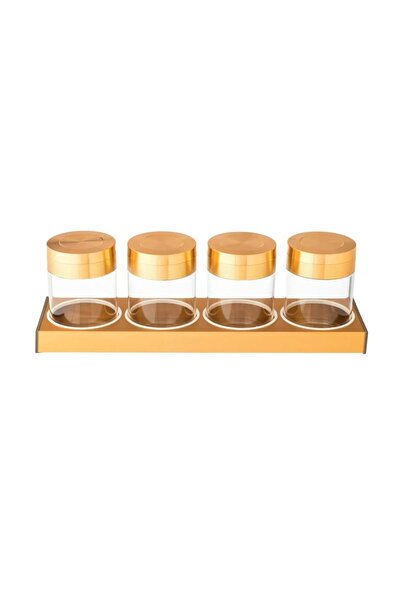 ORIAN Luxury 4-piece glass sugar, tea, coffee and cardamom canister set with a base and a golden metal lid