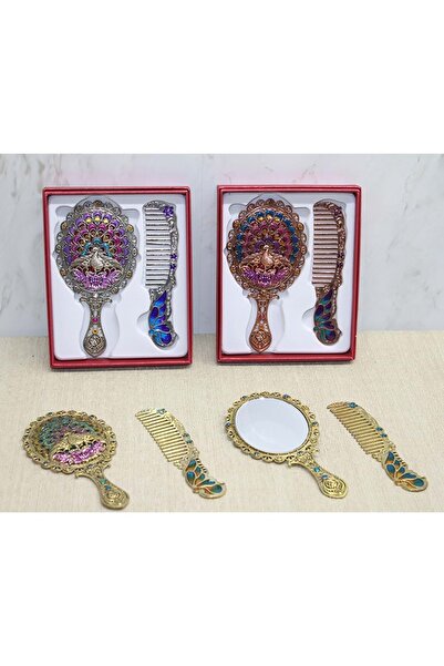 Kuzey Tacı Peacock Design Mirror and Comb Set Small Size Special Production Vip 2 Color Options