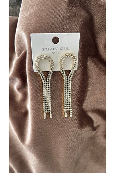 stainles steel Işıltılı Kristal Taşlı Sallantılı Küpe – 316L Paslanmaz Çelik, Şık Tasarım