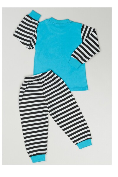 BEBENAZ pamuklu çizgili kurbağa saatli bebek pijama takımı