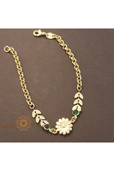 SaraTremo Flora bracelet – 18K gold plated, 18 cm, flowers and leaves, Brazil