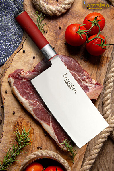 LAZBİSA Red Craft Serisi Mutfak Bıçak Uzakdoğu Şef Bıçağı Et Ekmek Sebze Sala...