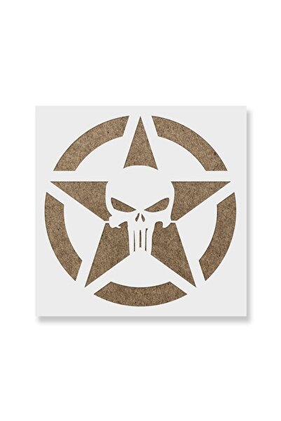 Maxrom Sablon Perete vopsire, tencuiala 0.7mm Craniu Punisher cu Stea model MXSP7451, 600 x 600 mm