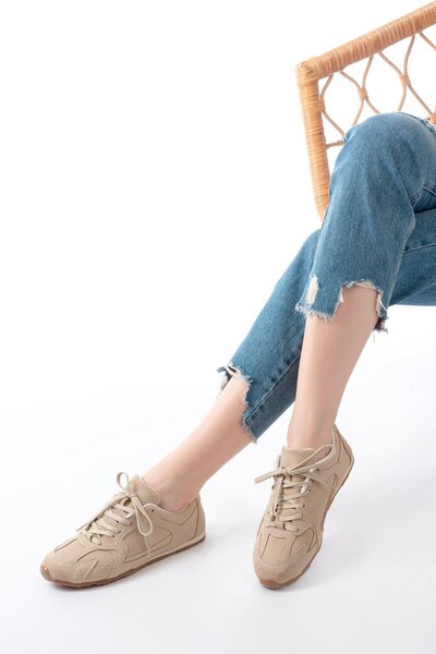 Mida Shoes RS-01 Bej Süet İnce Taban Günlük Spor Ayakkabı