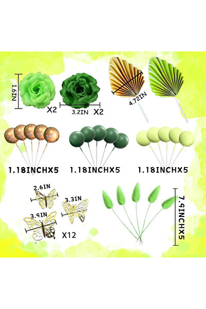 Baloane Vesele Green Themed Cake Decoration with Golden Elements and Butterflies TOP77