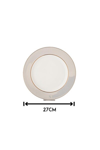 ORIAN 6-piece white porcelain round dotted flat dinner plate set, size 27 cm