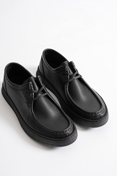 Mubiano Oren Men's Black Genuine Leather Lace-Up Casual Shoes