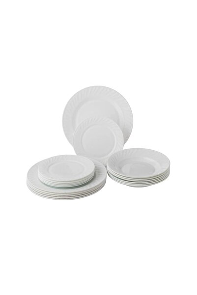 ORIAN Arcopal White Luxury Round Striped Dinner Set 18 Pieces 6 Persons