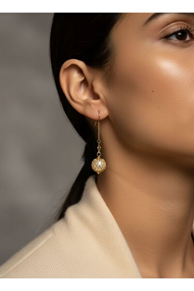 TURBİJ Gold Color Pearl Detailed Dangle Women's Earrings