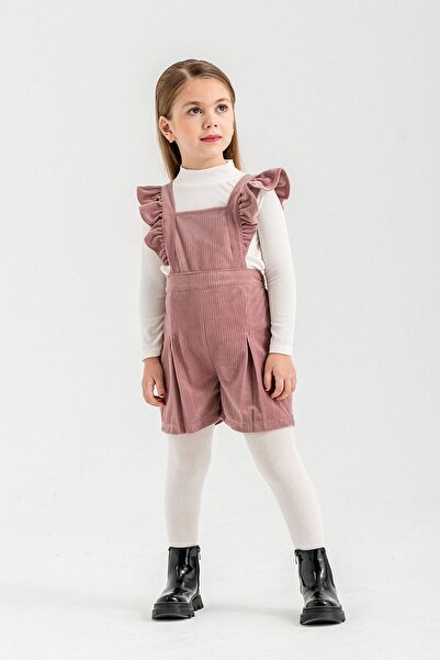 Cansın Mini Dusty Rose Girl's Velvet Corduroy Salopet 22690