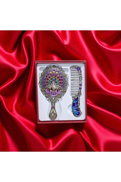 Kuzey Tacı Tavuskuşu Tasarımlı Ayna Ve Tarak Seti Küçük Boy Özel Üretim Vip 2 Renk Seçeneği