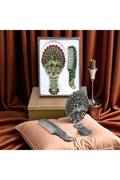 Kuzey Tacı مجموعة مرآة ومشط قابلة للطي بتصميم طاووس، حجم كبير، إنتاج خاص VIP