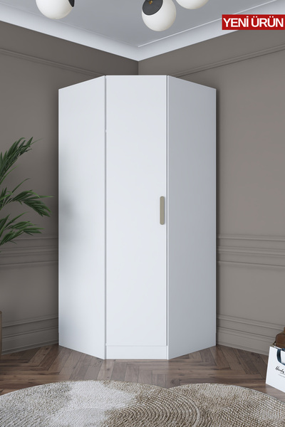 Rani Mobilya Rani BA140 Köşe Modül Gardırop Tek Kapaklı Raflı Elbise Dolabı Tamamlayıcı Köşe Ünitesi Beyaz