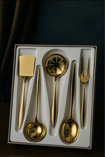 Komşu Züccaciye 5 Piece Titanium Gold Sauce Serving Set (Small Size)