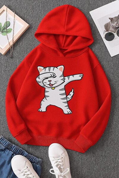 BENROMA 3-слойна памучна фланелка с котешки принт, унисекс, с качулка, детска...