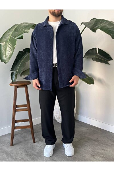 Gambocci Чоловіча сорочка з прямим кроєм, з кантом, з оксамиту, оверсайз, широкого крою