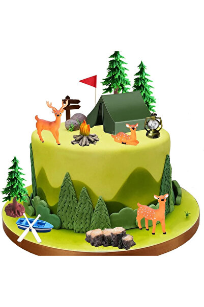 Baloane Vesele Camping Themed Cake Decoration with Animals and Adventure Elements TOP46
