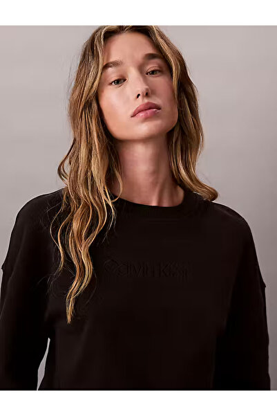 Calvin Klein Kadın Marka Logo Baskılı Bisiklet Yaka Günlük Kullanıma Uygun Uzun Kollu Şık Görünüşlü