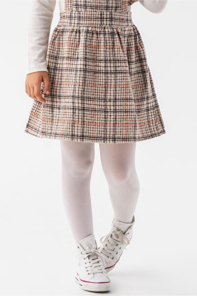 Cansın Mini Orange Girl's Plaid Patterned Salopet Set 22682