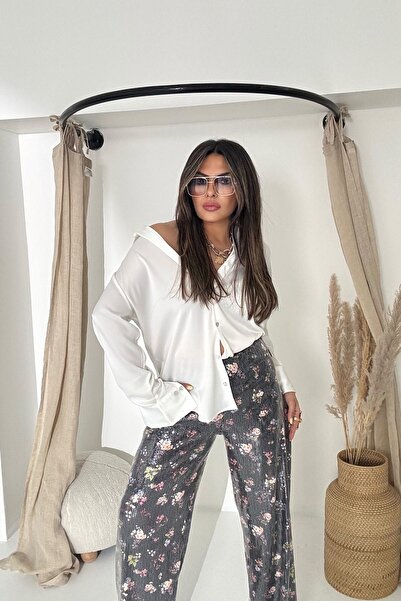 Sohotique By P Payetli Çiçek Desen Pantolon Siyah