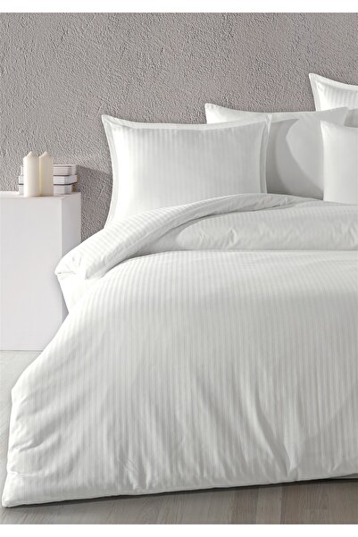 Evim 100% Cotton Satin Straight Line Flounce Single Duvet Cover Set Off-White 160X220 cm