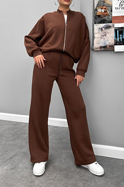 Neşeli Butik γυναικείο σετ αθλητικών φορεσιών με 3 κλωστές με ριγέ oversize NBG105