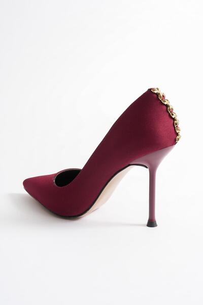 Mubiano Lunara Women's Burgundy Nubuck Gold Accessory Pointed Toe High Thin Heeled Shoes Stiletto (9.5 cm)