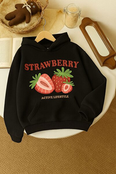 DM DOLCE MORE 3-слойна памучна детска суитшърт с качулка и принт с ягоди, подходяща за момичета и момчета