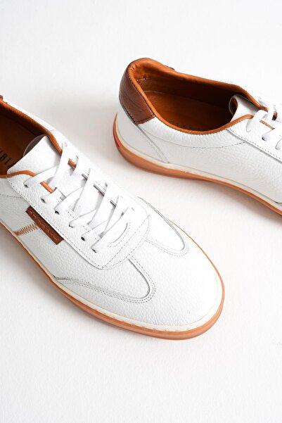 Mubiano Navro Men's White Genuine Leather Casual Sneaker Shoes