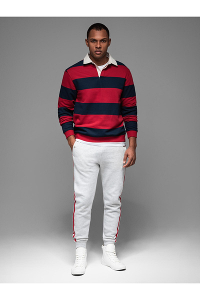 OMBRE Men's sweatpants with piping and ribbing on legs - grey melange V1 OM-PASK-0258 S