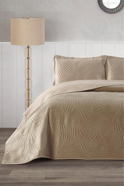 Çeyiz Diyarı Munich Double Luxury Velvet 240X260 cm Bedspread Beige