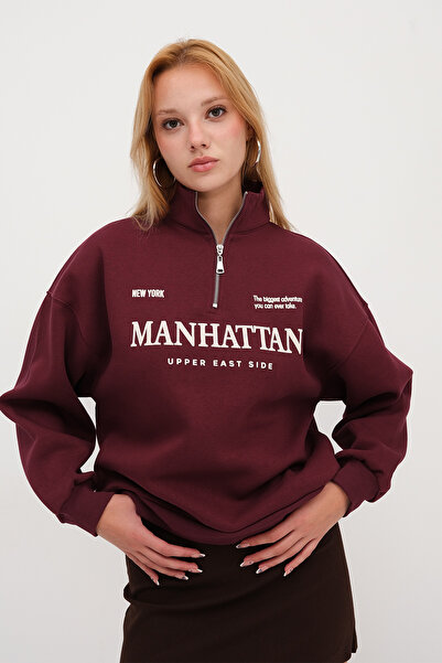 Addax Yakası Fermuarlı Şardonlu Sweatshirt S12058