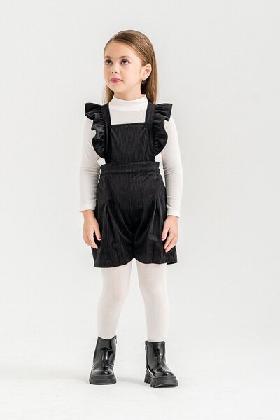 Cansın Mini Black Girl's Velvet Corduroy Salopet 22687