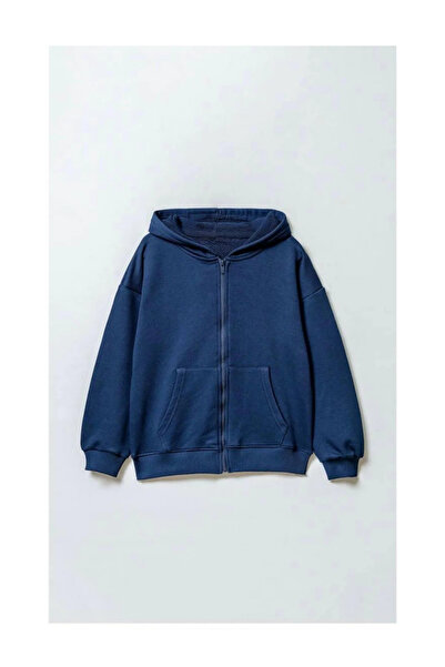 kidstalya Hooded Zippered Children's Jacket-Navy Blue