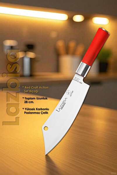 LAZBİSA Red Craft Serisi Mutfak Bıçak Action Şef Bıçağı Et Ekmek Sebze Salata...