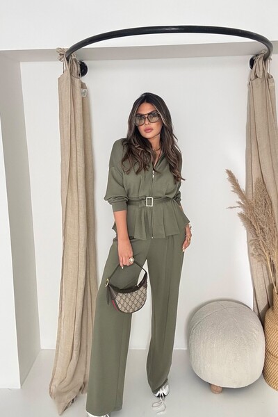 Sohotique By P طقم حزام من قماش المودال باللون الكاكي