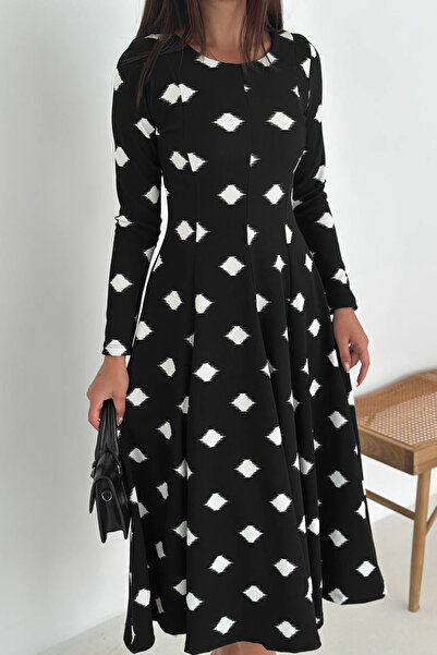 Neşeli Butik γυναικείο φόρεμα με στρογγυλή λαιμόκοψη με μακριά μανίκια μίντι ...